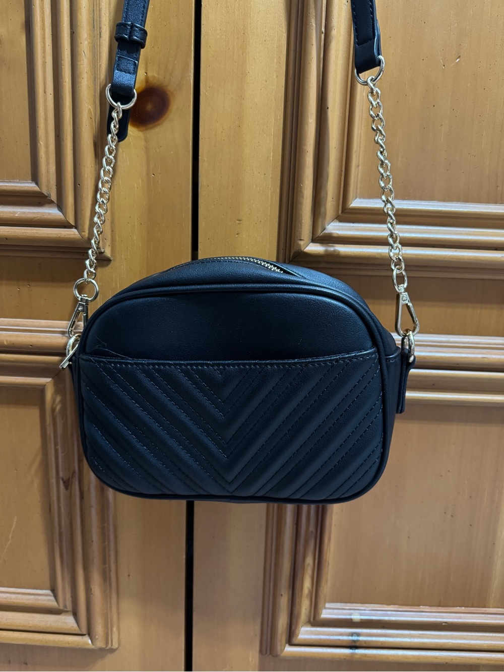 Black Quilted Crossbody Bag with Gold Chain Strap